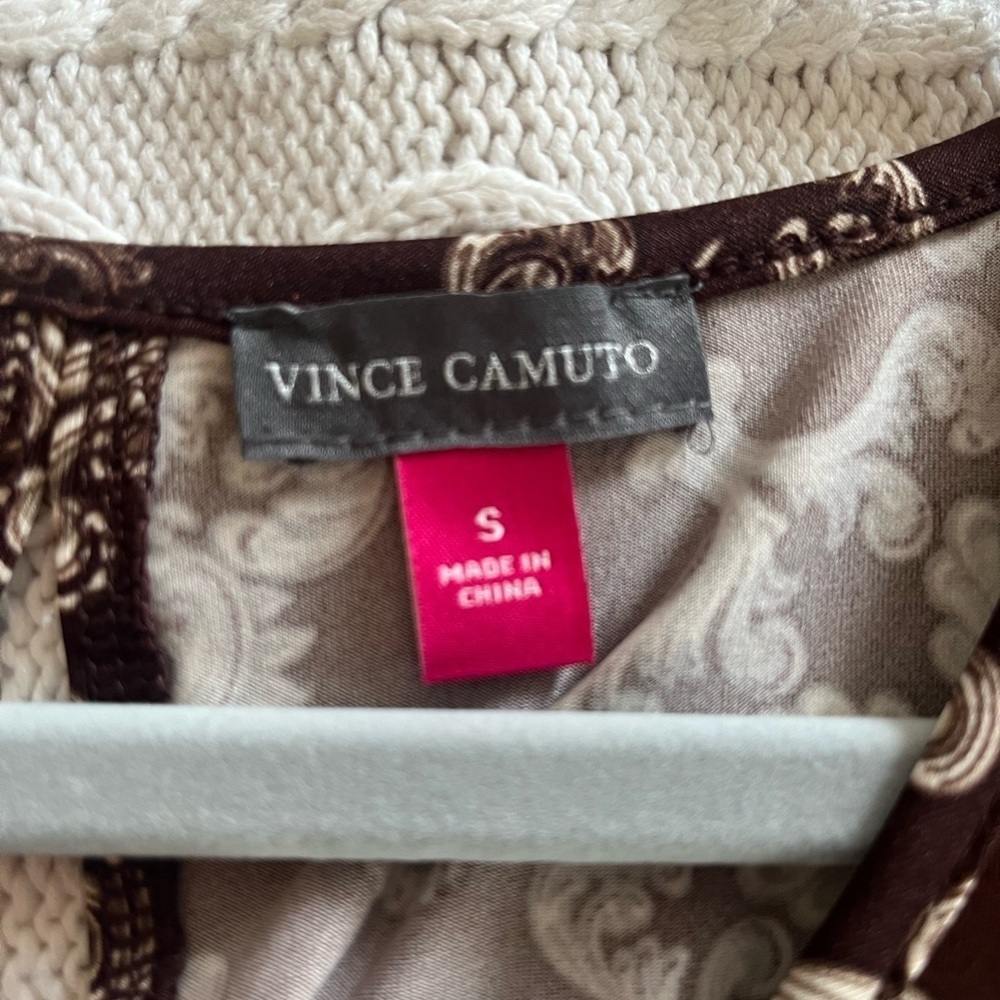 Vince Camuto Elegant Brown and White Patterned Women's Blouse Size Small - Picture 11 of 13